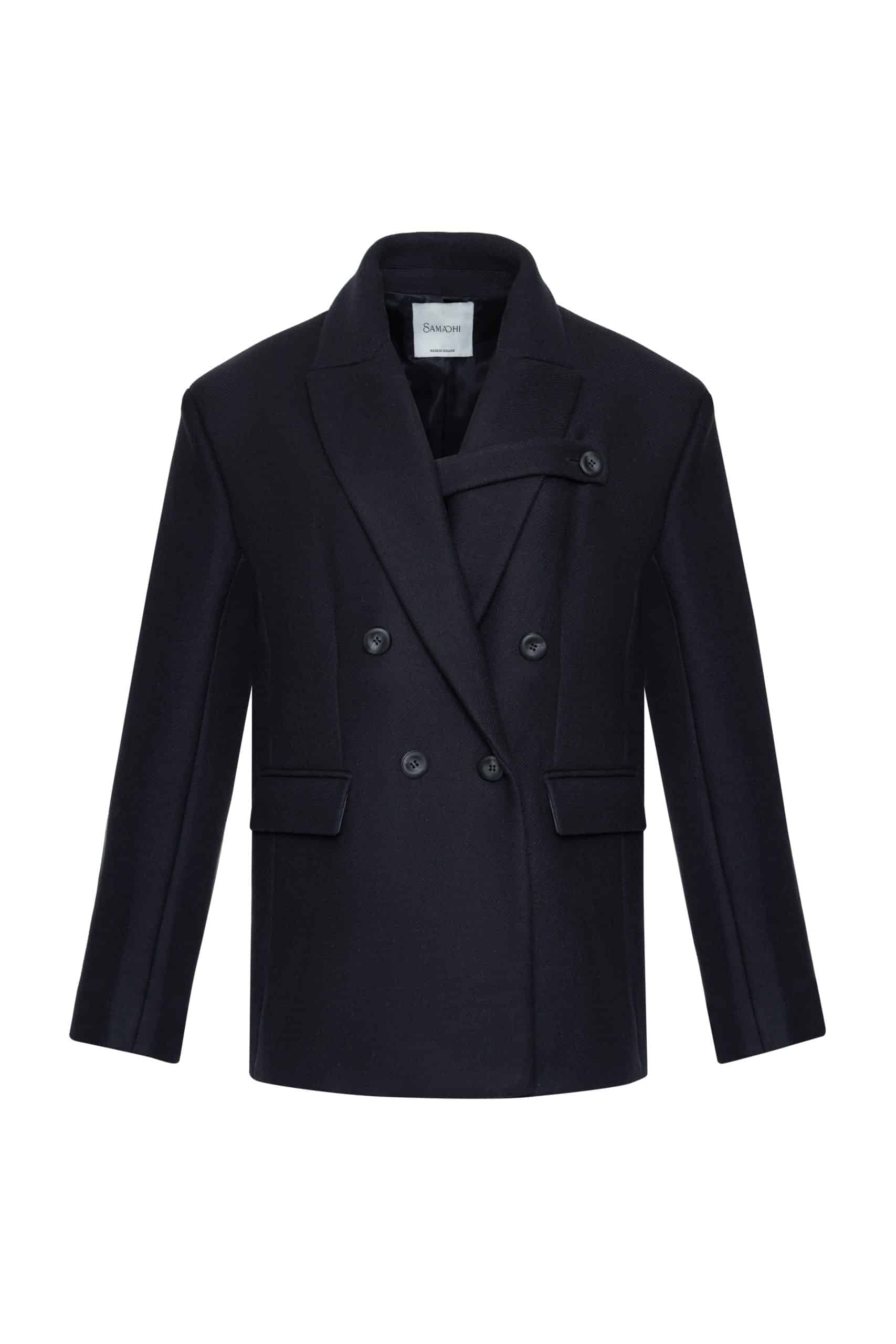 Oversized wool jacket coat with cashmere trim