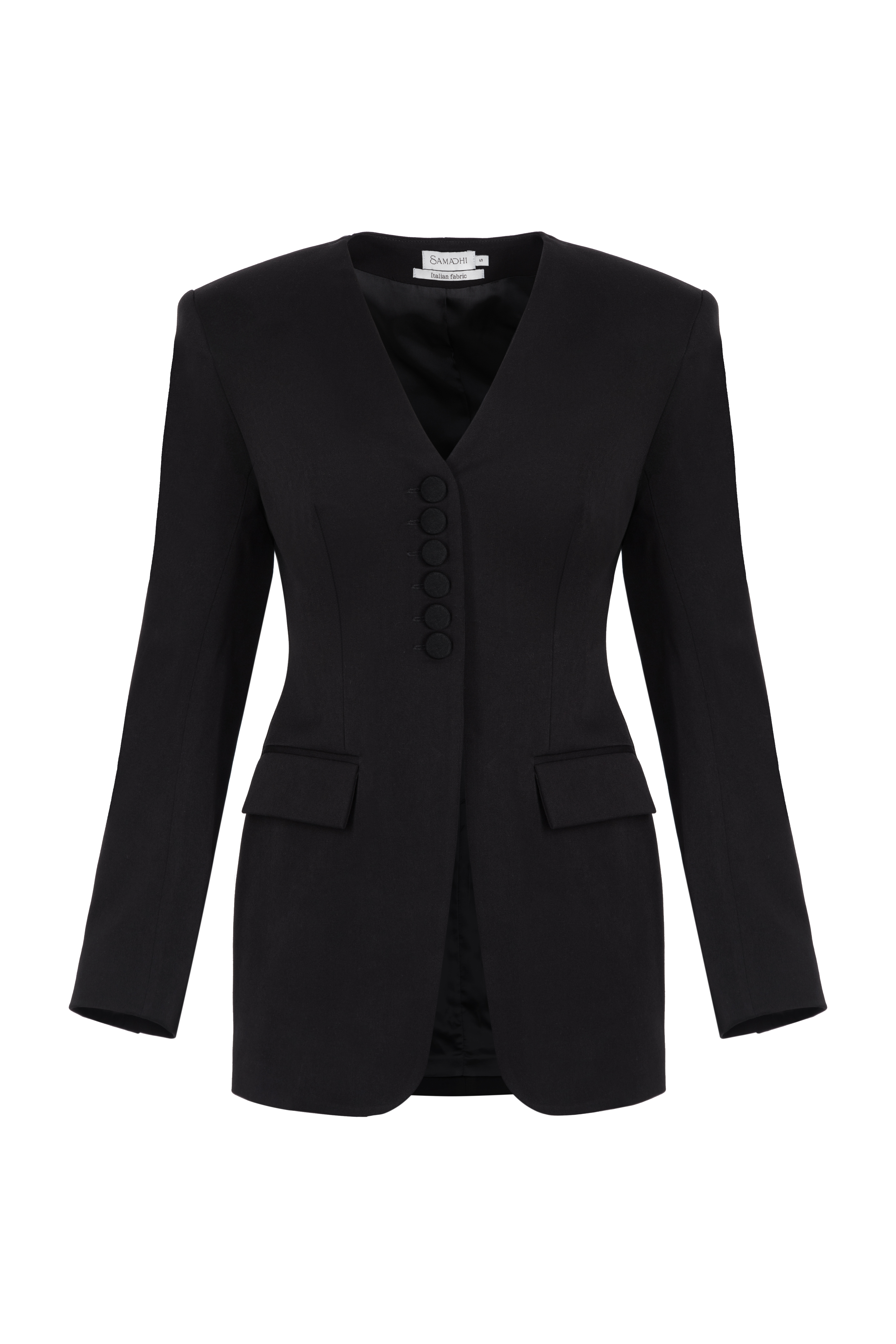 Fitted jacket with V-neck and closed back black