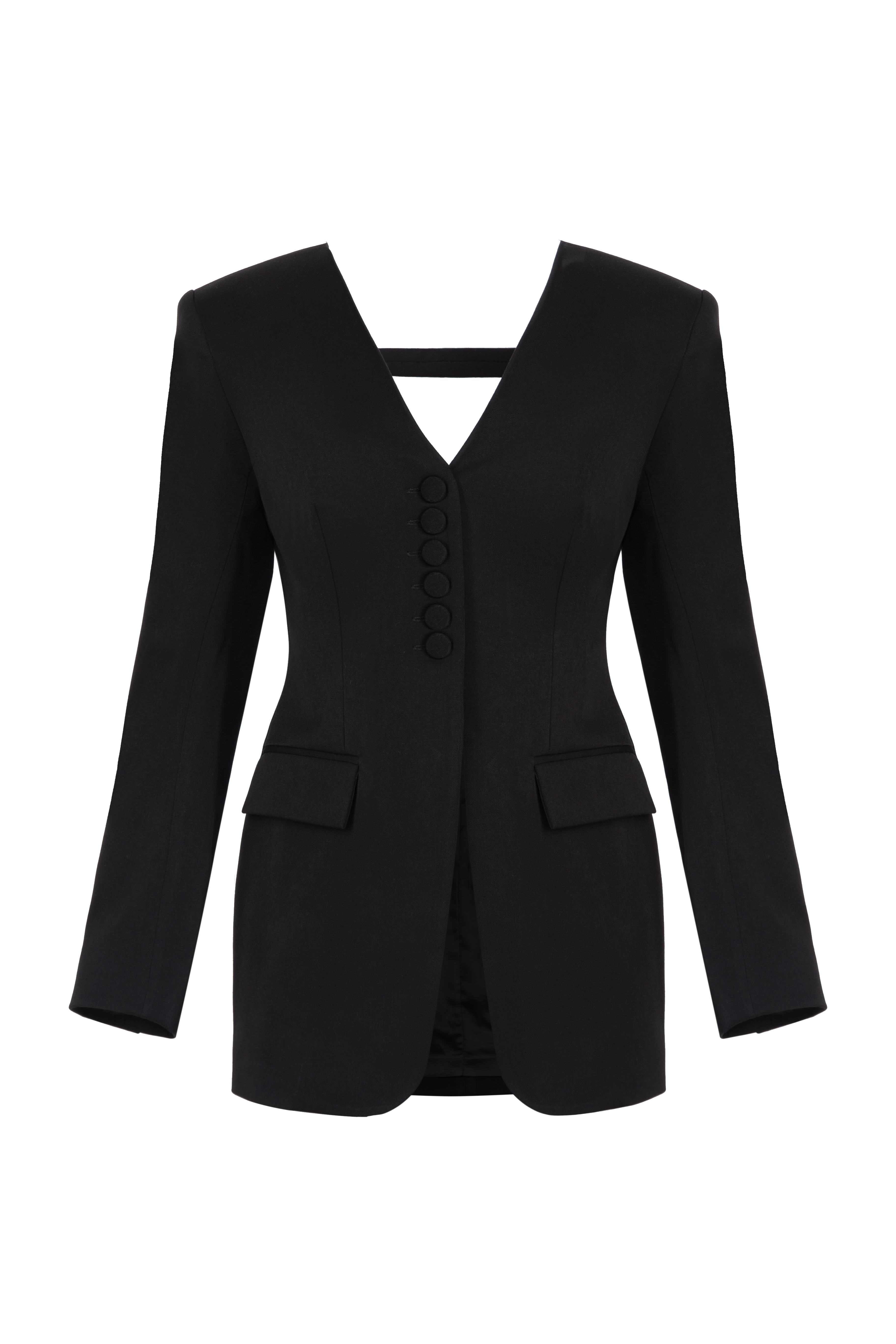 Jacket with a deep V-neck and open back black
